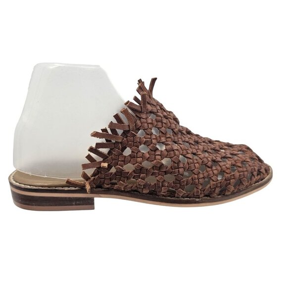 Free People‎ Womens 36 Mirage Brown Leather Woven Flat Mules Sandals - Picture 4 of 16